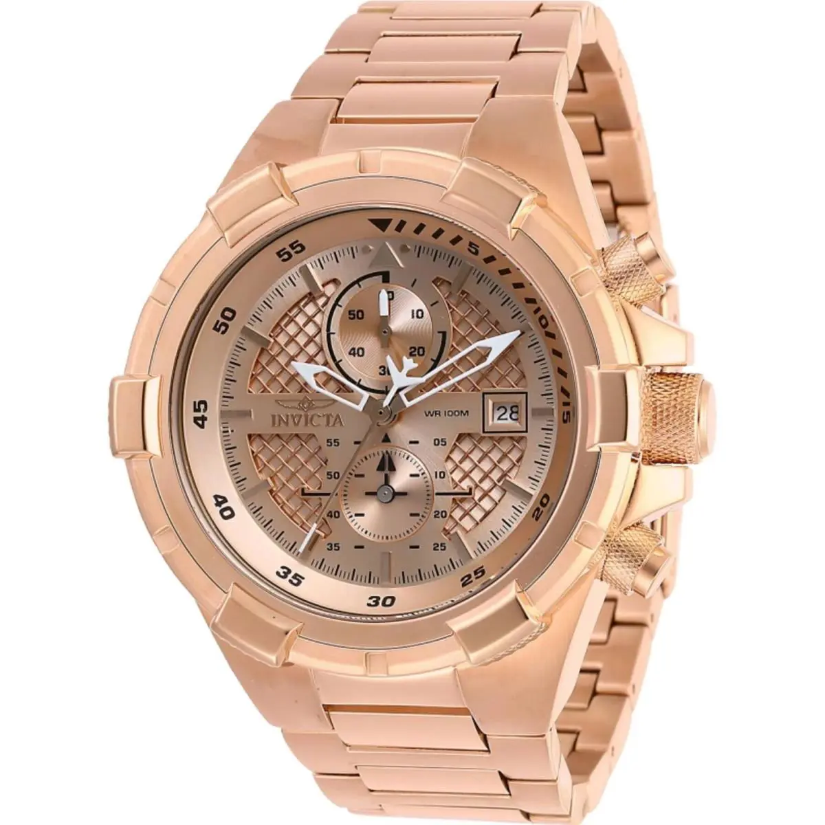 Invicta Men`s Watch Aviator Chrono Rose Gold Dial Stainless Steel Bracelet 28128