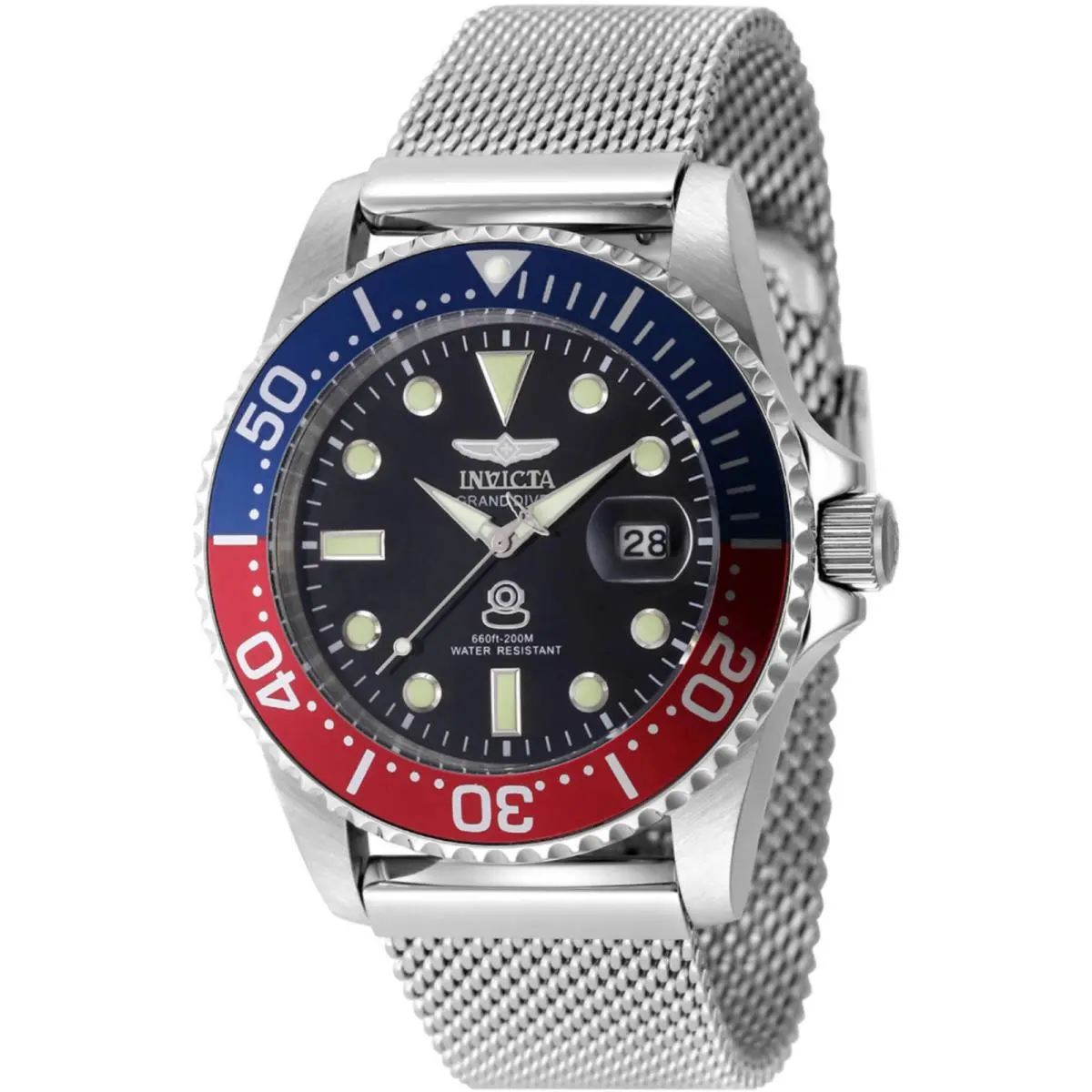 Invicta Men`s Watch Pro Diver Rotating Bezel Silver Steel Bracelet Dive 48215