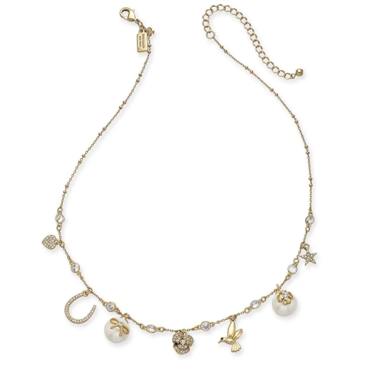 Kate Spade New York Gold-tone Crystal Artificial Pearl Charm Necklace 16 +3 E