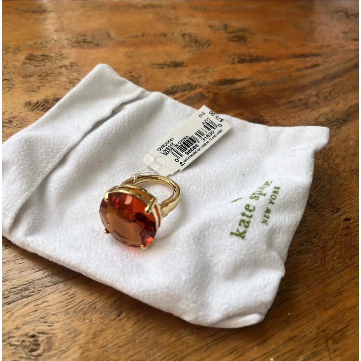 Kate Spade NY Crystal Confection 5 6 7 Gold Adjustable Orange Stone Ring