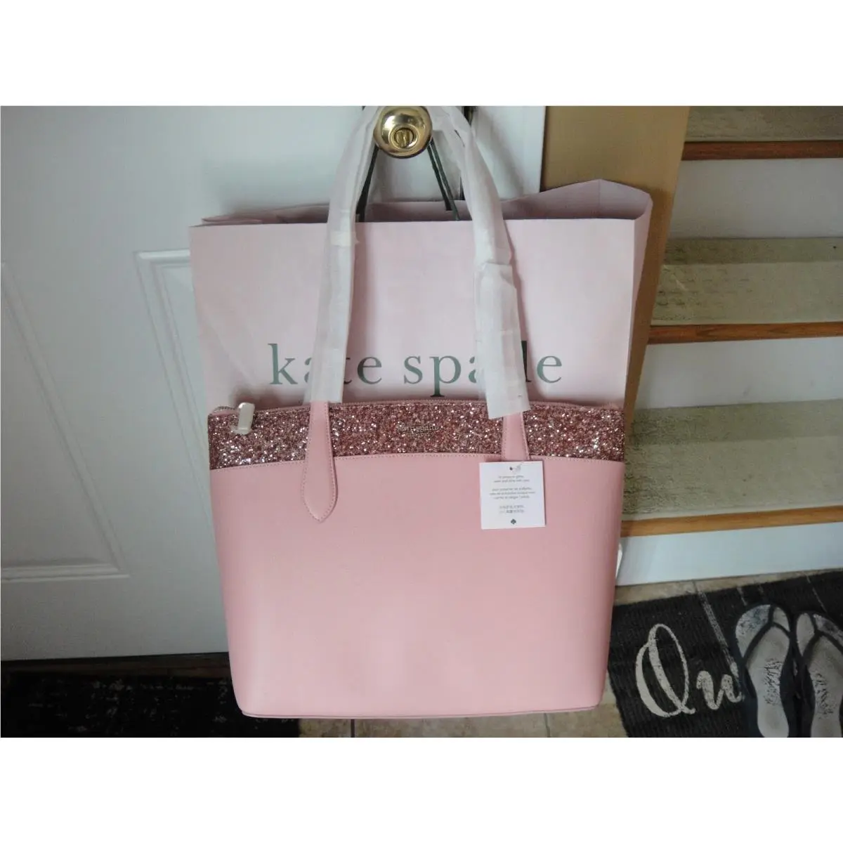 New Kate Spade Pink Glitter Mixed Tote Bag$359.00.100%