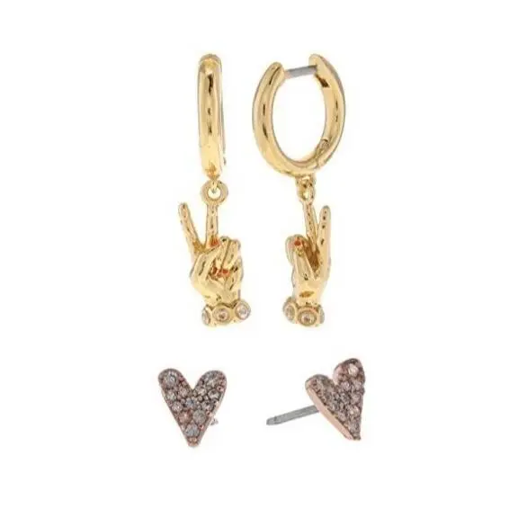 Kate Spade York Wishes Peace Love Earrings Set of 2
