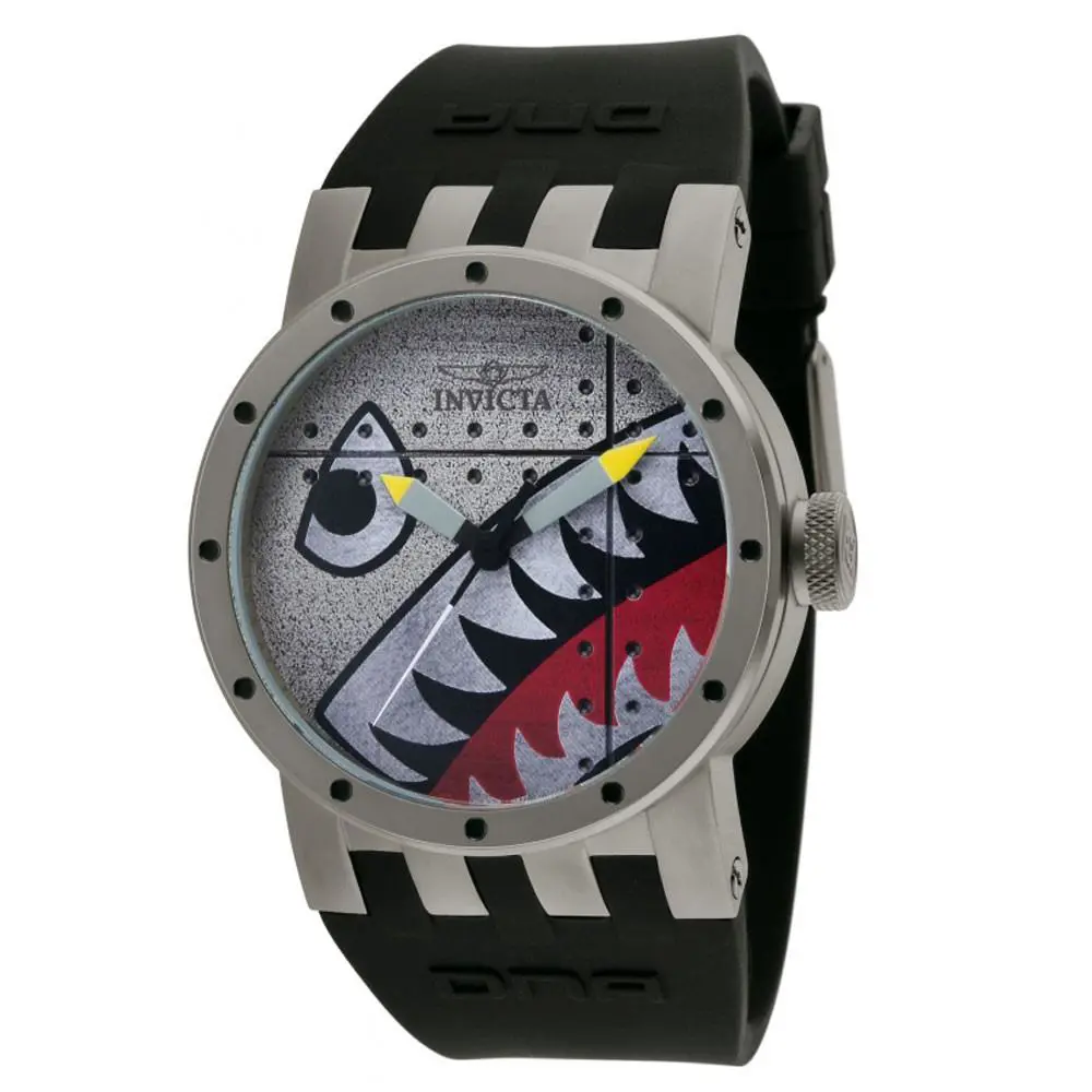 Invicta 11651 Men`s Dna Bomber Black Rubber Strap Silver Tone Dial Quartz Watch - Dial: Silver