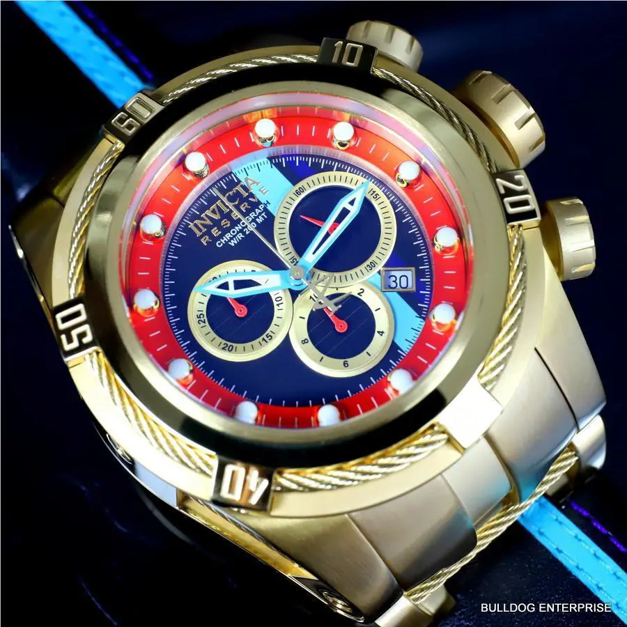 Invicta Reserve Bolt Zeus S1 Racer Leather 52mm Swiss Mvt Gold Plated Watch