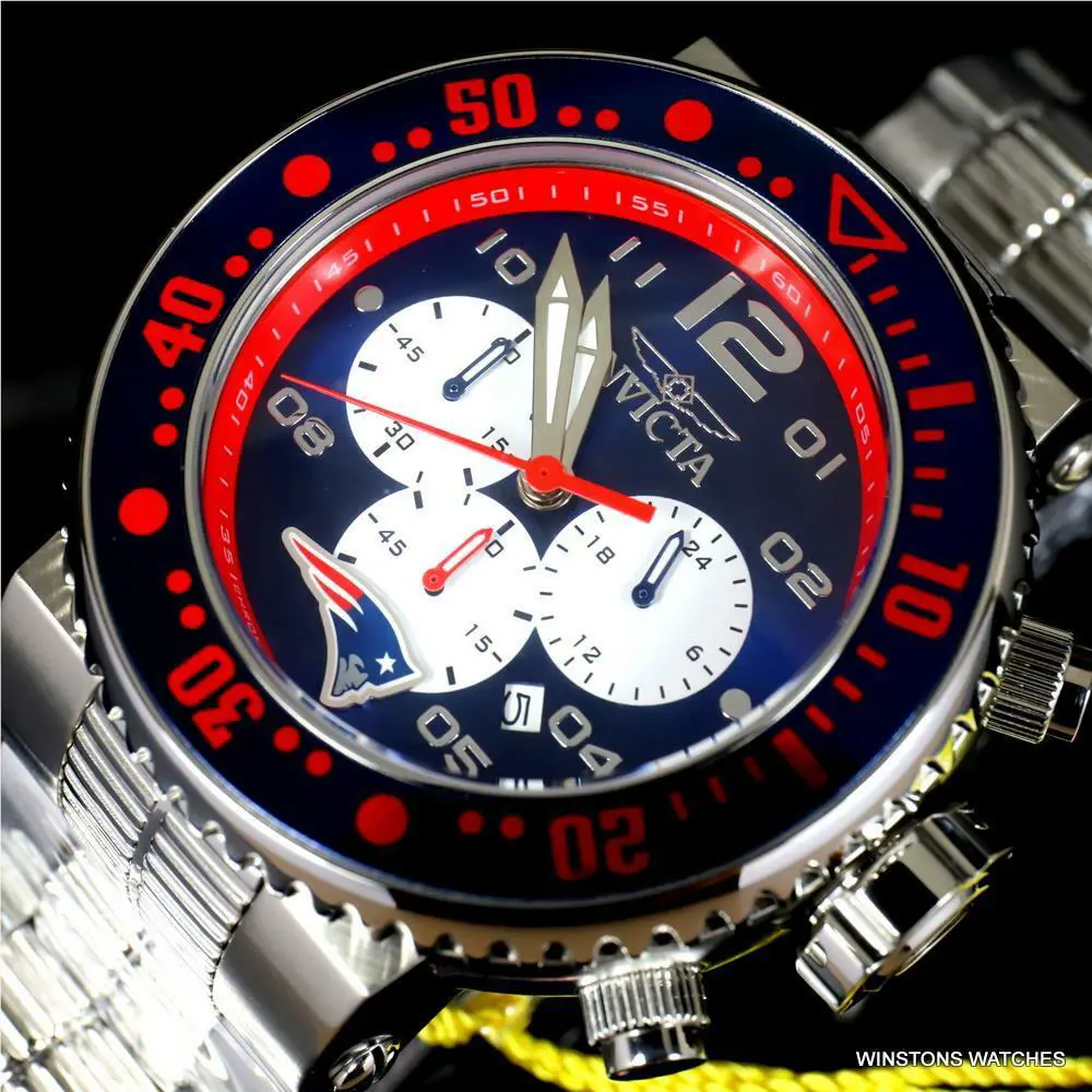 Invicta Nfl Grand Pro Diver England Blue Red Steel Chrono 52mm Watch