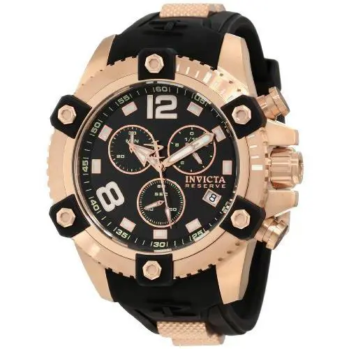 Swiss Made Invicta 11175 Reserve Arsenal 18K Rose Gold Chronograph Mens Watch - Dial: Black, Band: Black