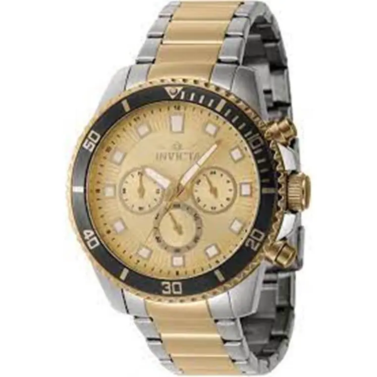 Invicta Chronograph Gmt Quartz Gold Dial Two Tone Bracelet Men`s Watch 46061