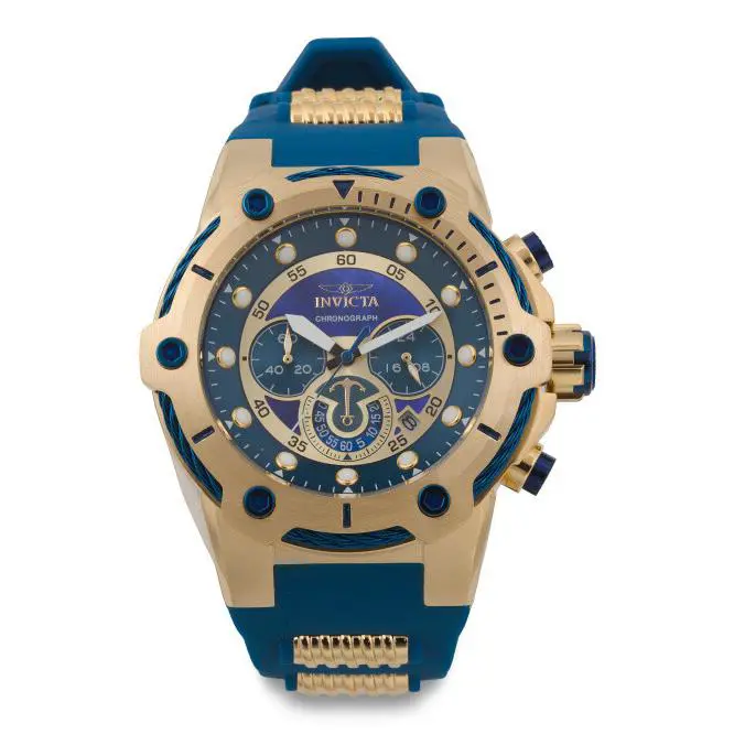 Brand Invicta Men`s Bolt Chronograph Silicone Strap Blue Gold Watch 26816