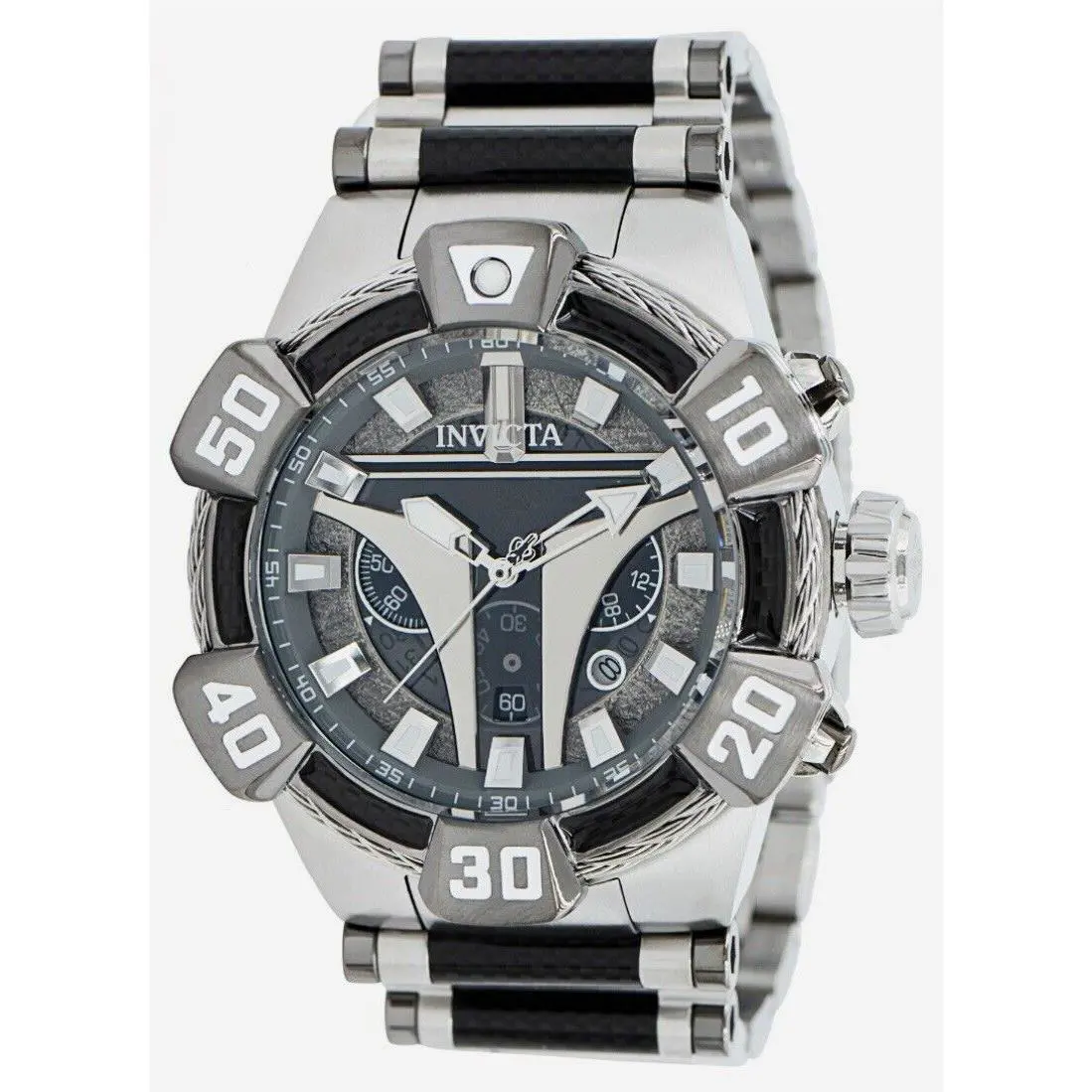 Star Wars Invicta Mandalorian Men`s 52mm Limited Edition Chronograph Watch - Dial: Black, Gray, Multicolor, Silver, Band: Black, Silver, Bezel: Gray, Silver