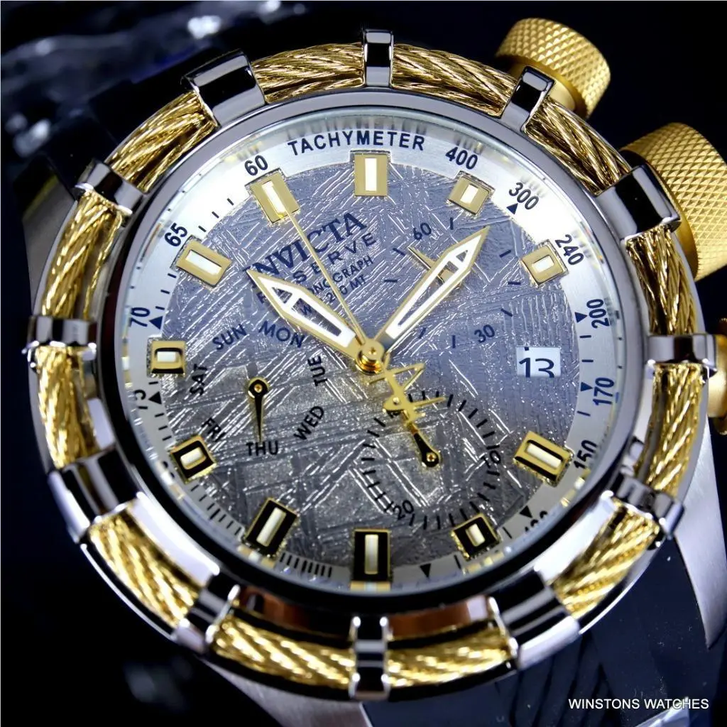 Invicta Reserve Bolt Muonionalusta Meteorite Swiss Mvt Gold Tone 50mm Watch