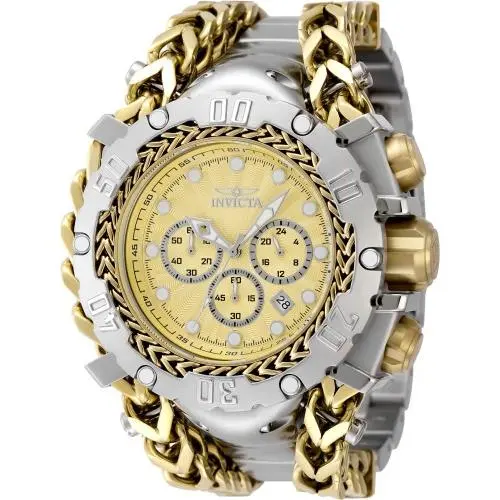 Invicta Men`s Watch Gladiator Chronograph Gold Dial Gold Steel Bracelet 58mm