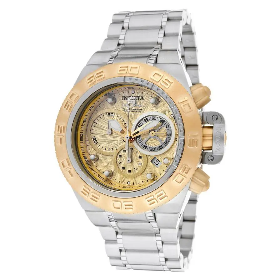 Invicta 10146 Subaqua Noma IV Sport Chronograph 18k Gold-tone SS Men`s Watch - Dial: Yellow Gold, Band: Silver