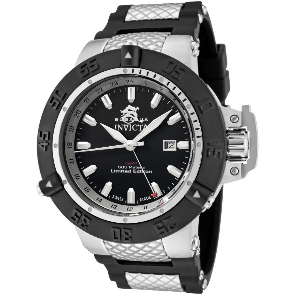 Swiss Made Invicta 0777 Subaqua Noma Iii Gmt Limited Edition Watch + 3-Slot Box - Dial: Black, Band: Black