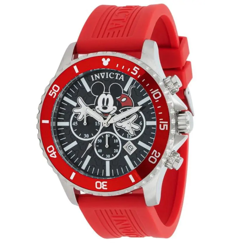 Invicta Disney Men`s 48mm Mickey Mouse Limited Edition Red Chrono Watch 39172 - Dial: Black, Multicolor, Band: Red, Bezel: Red