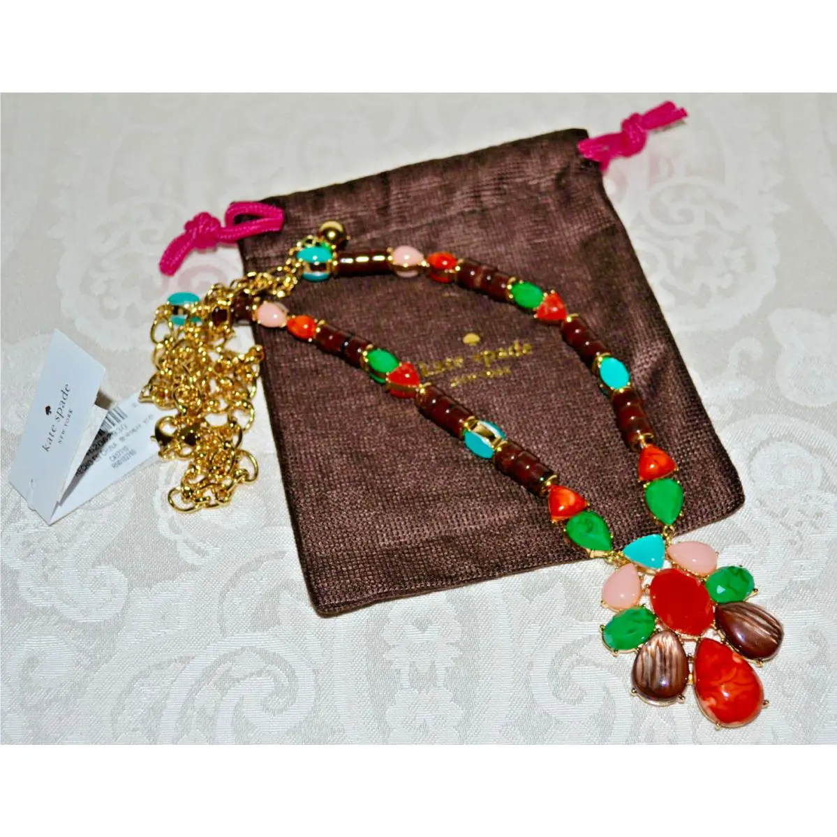 Kate Spade Fine Art Charm Bib Necklace Multi Colored Statement Piece