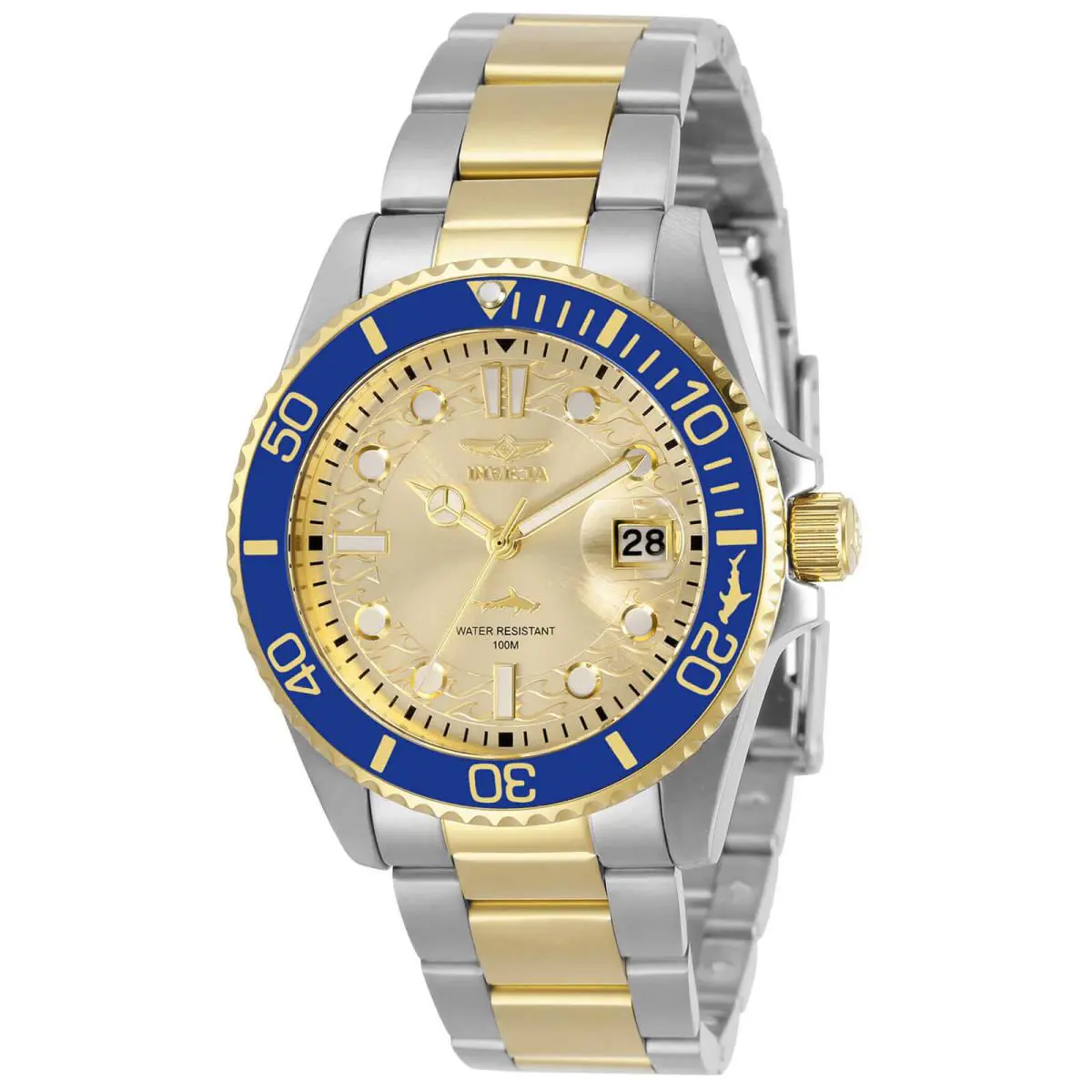 Invicta Women`s Watch Pro Diver Gold Tone Dial Quartz Two Tone Bracelet 30482