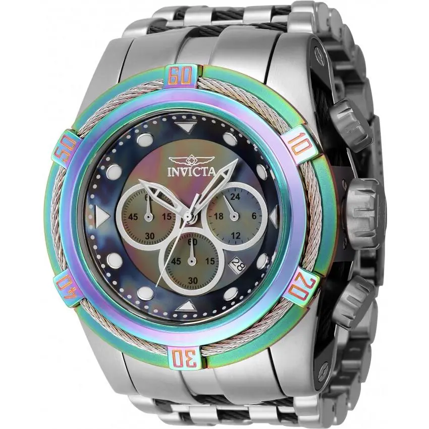 Invicta Men 53mm Bolt Zeus Iridescent Silver Dial Chronograph Quartz Watch 43353 - Silver, Dial: Multicolor, Band: Silver