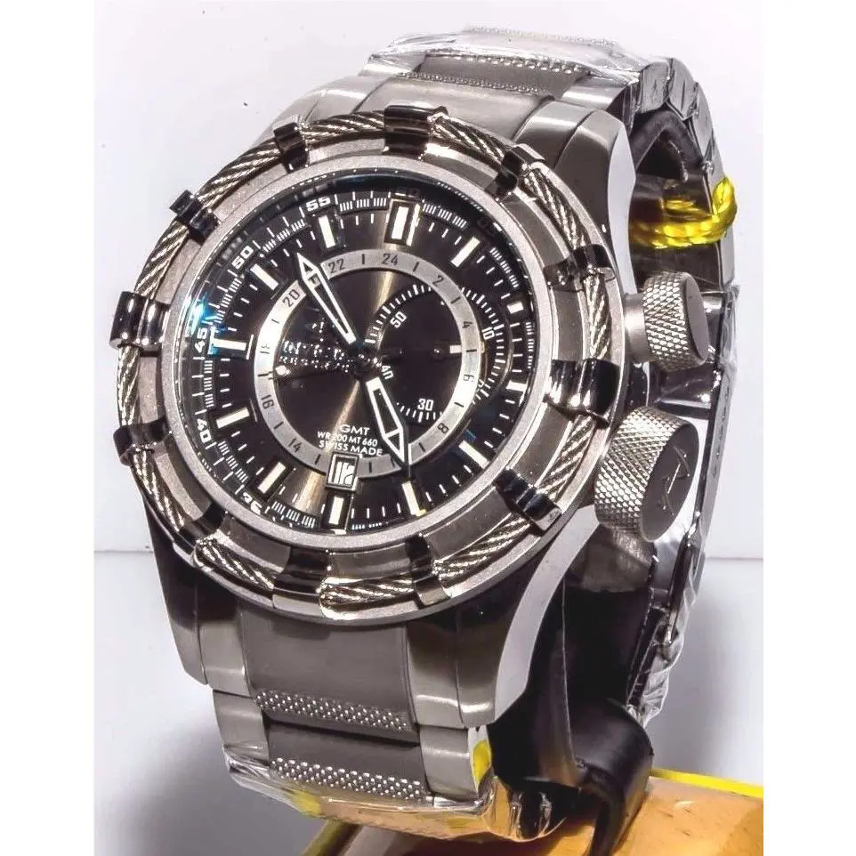 Invicta 6435 Reserve Bolt Gmt SS Grey Dial Men`s Watch + 1-Slot Dive Case