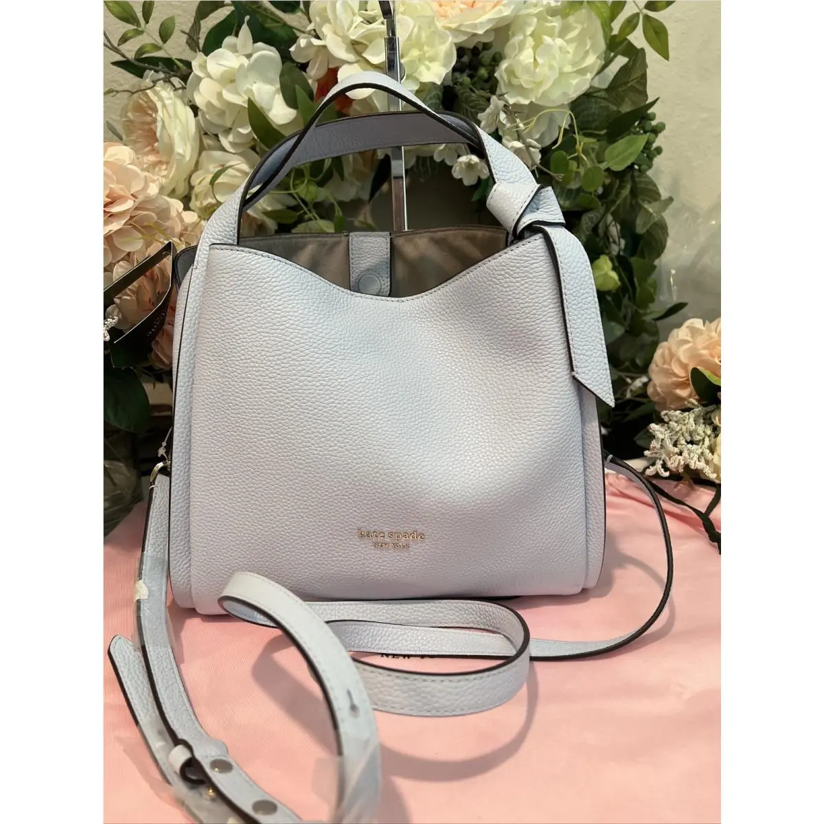 Kate Spade Leather Medium Knott Tote/crossbody Bag Light Blue