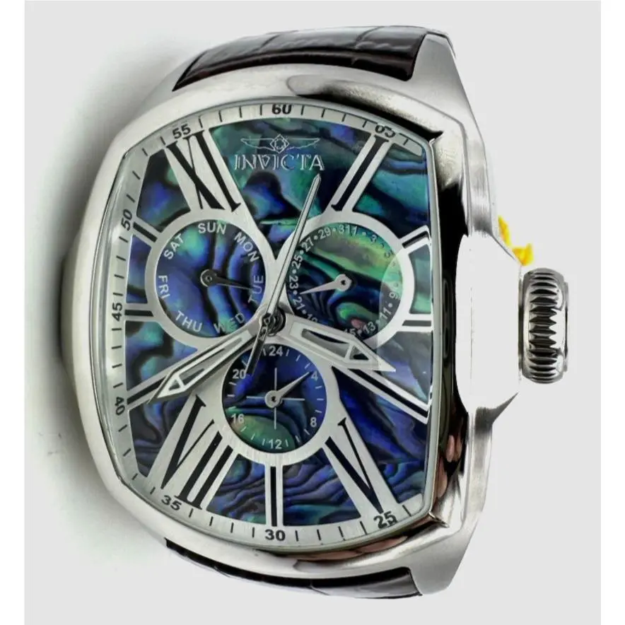 Invicta Lupah Men`s Watch w/ Abalone Dial - 46.8mm. Brown 45628 - Dial: Blue, Silver, Band: Brown, Bezel: Silver
