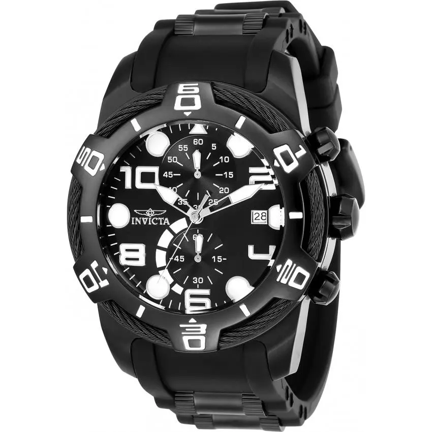 Mens Invicta 24220 Bolt Black Chronograph Rubber Strap Watch
