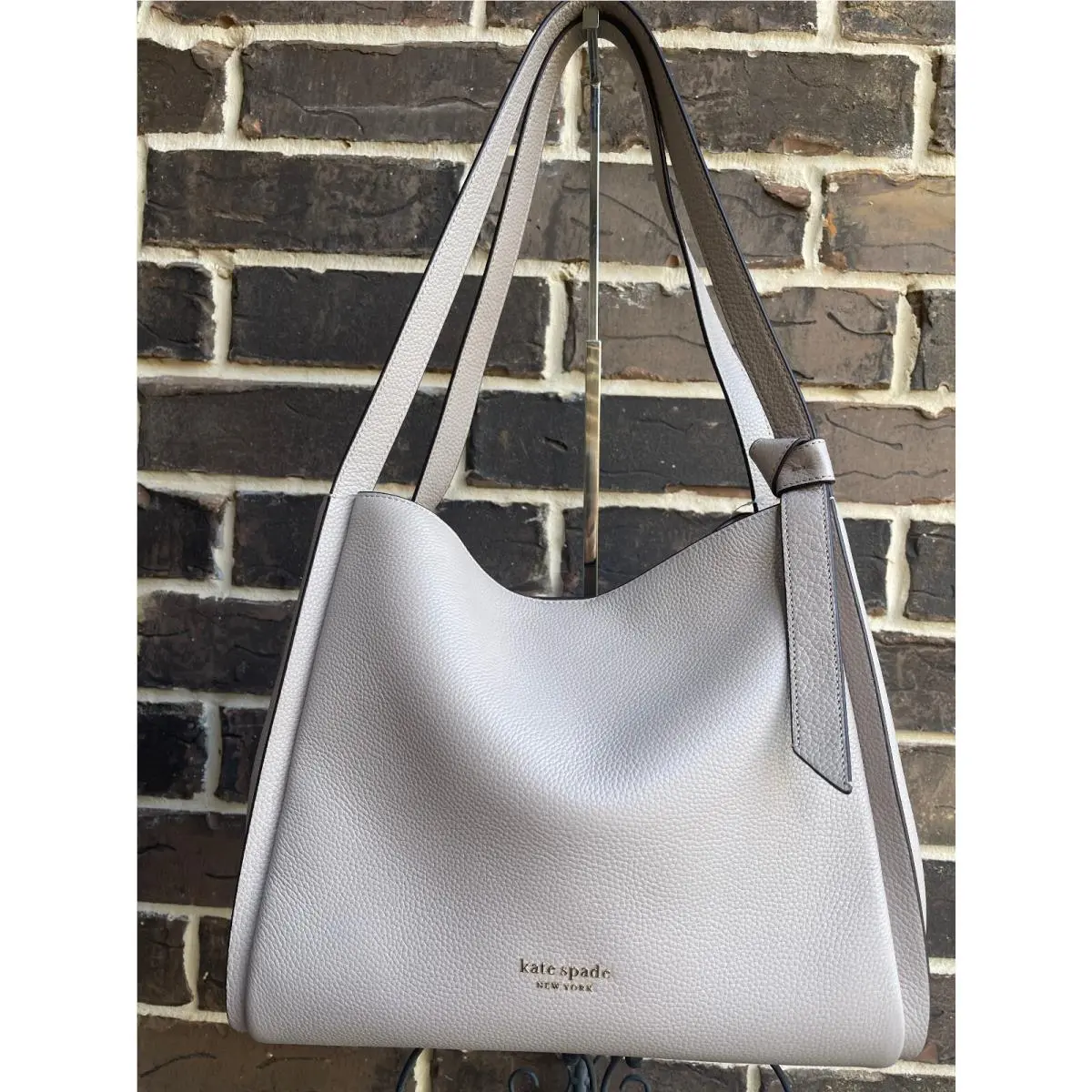 Kate Spade Knott Pebbled Leather Large Shoulder Bag Mushroom Stone Gray
