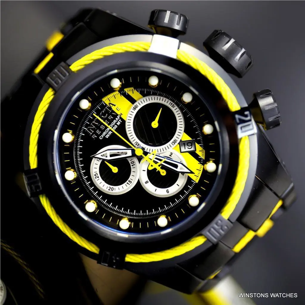 Invicta Reserve Bolt Zeus S1 Racer Black Yellow Chrono 52mm Swiss Mvt Watch