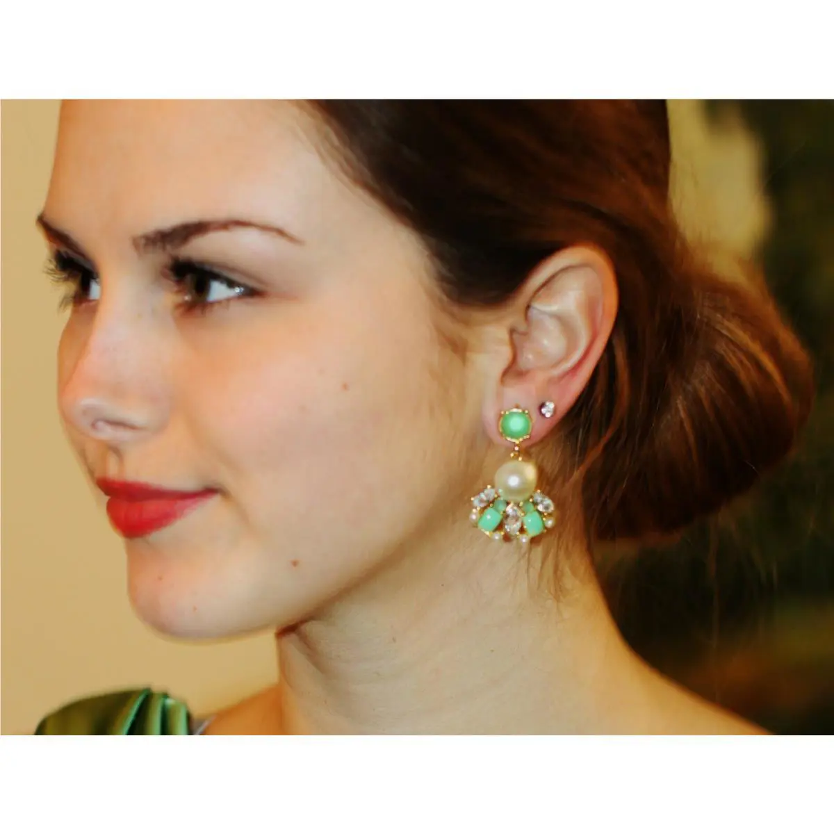 Intricate Kate Spade NY Belle Garden Pearl Chandelier Drop Earrings Green Stones