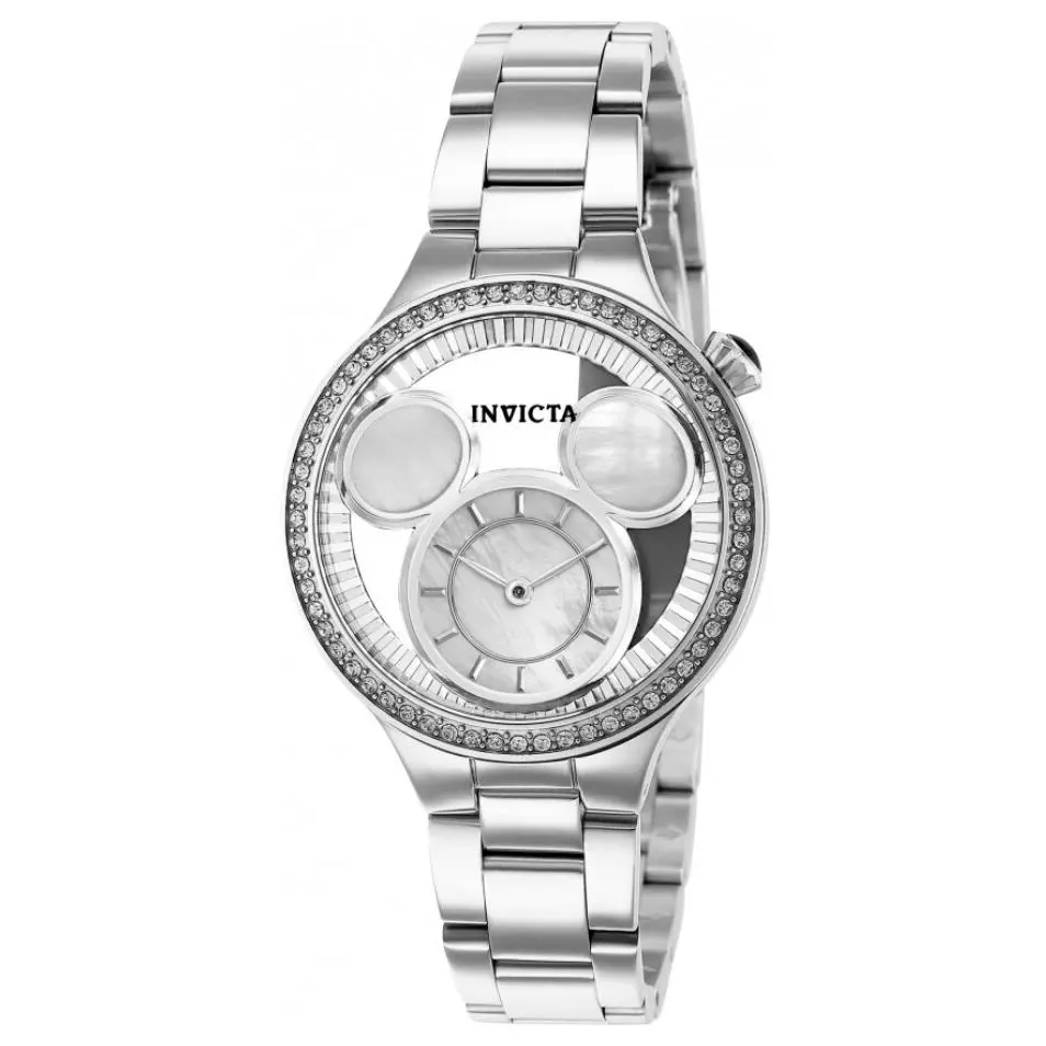 Invicta Disney Luxe Women`s 35mm Limited Edition Silver Mop Mickey Watch 36263 - Dial: Clear, Multicolor, Silver, White, Band: Silver, Bezel: Silver