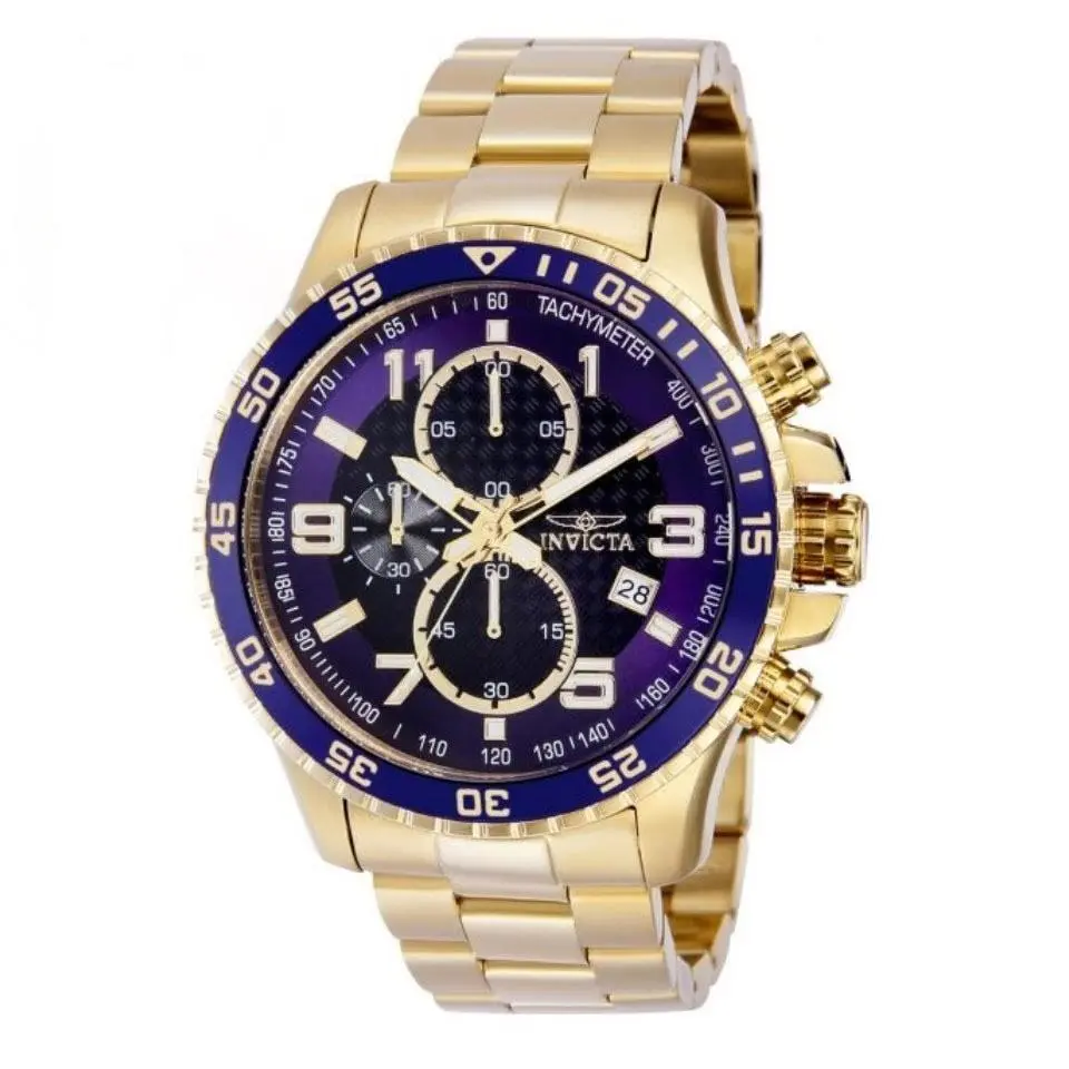 Invicta Specialty Men`s 45mm Watch Gold Tone Blue Dial Chronograph 37145