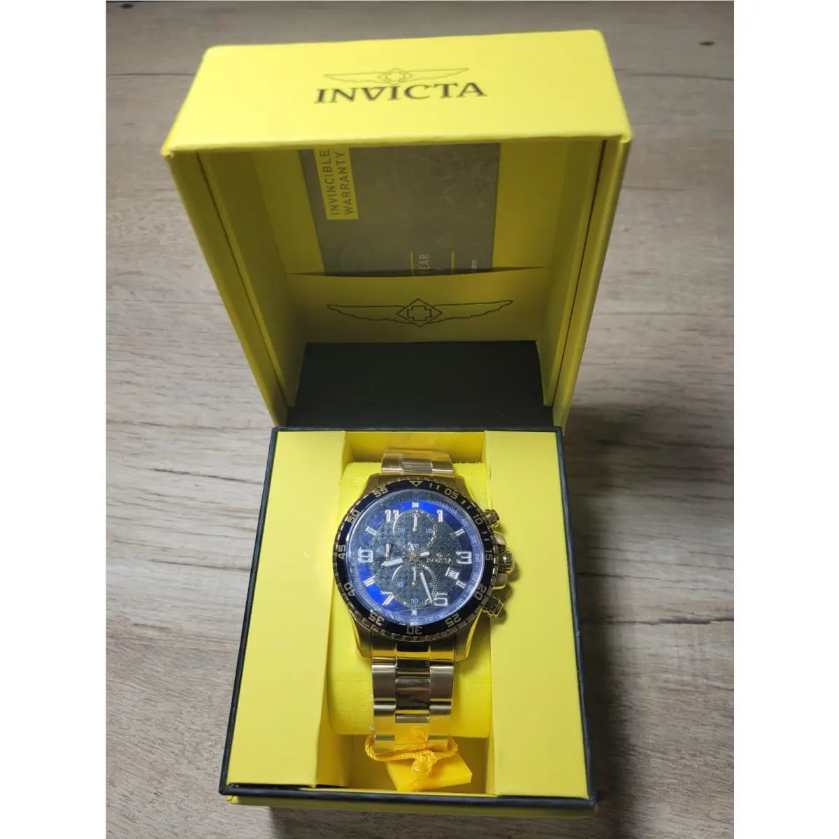 Invicta Specialty Men`s 45mm Watch Gold Tone Blue Dial Chronograph 37145