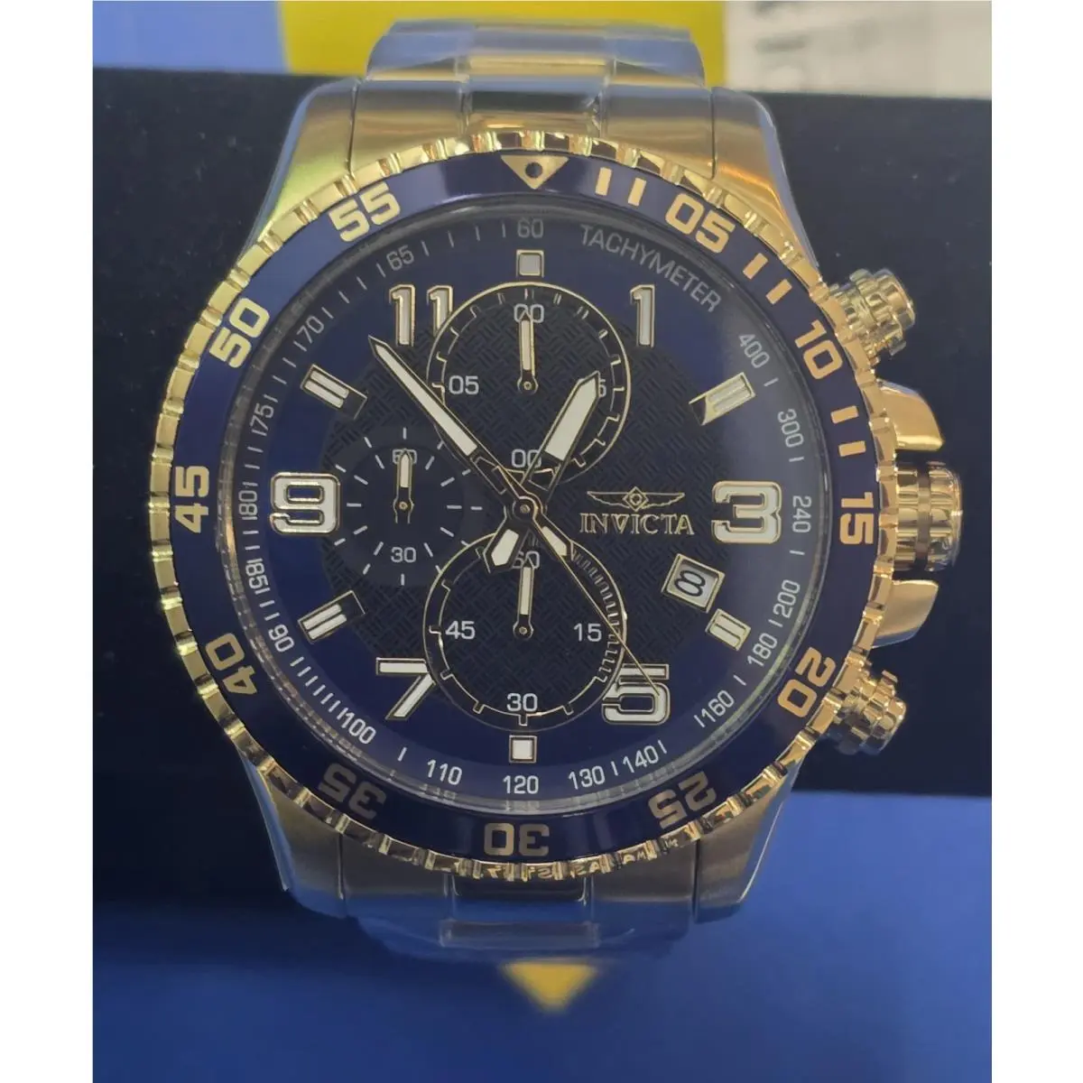 Invicta Men`s Watch Specialty Chronograph- Blue Dial-45mm-Gold Bracelet