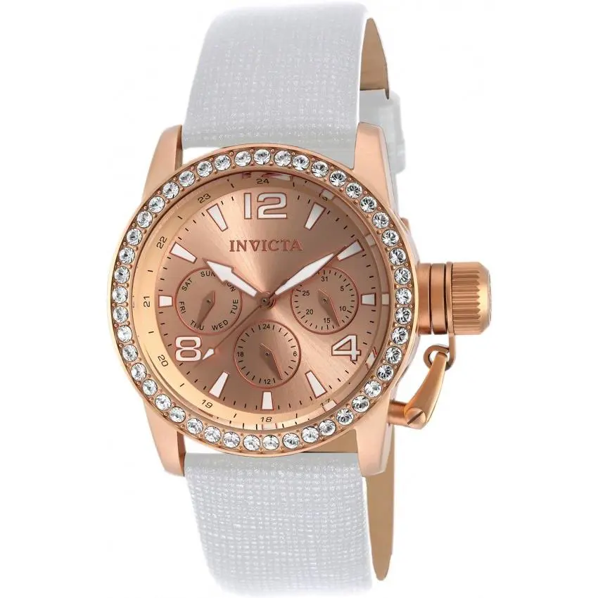 Womens Invicta 90224 Corduba Rose Dial White Leather Strap Watch - White