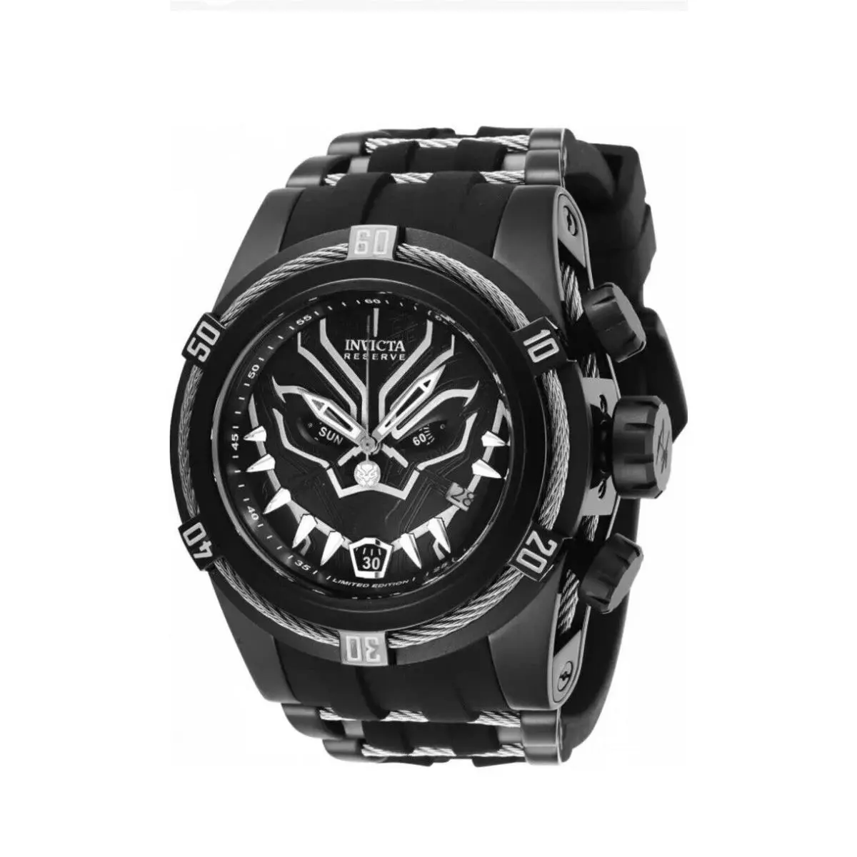 Invicta Men 53mm Marvel Black Panther Black Silver Dial Chrono Quartz SS Watch
