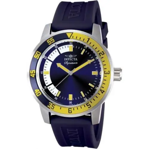 Mens Invicta 7461 Signature II Blue Dial Blue Rubber Strap Watch - Blue, Dial: Blue, Band: Blue