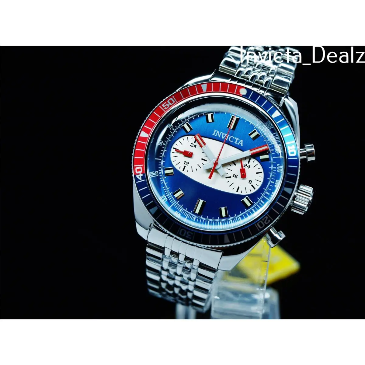 Invicta 43mm LE Monaco Speedway Tri-time Pepsi Bezel Blue Dial SS Watch
