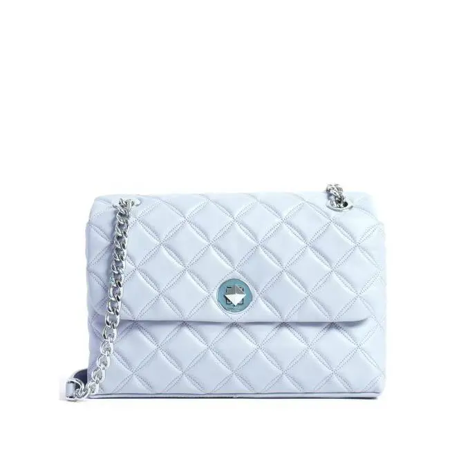 Kate Spade Natalia Medium Chain Flap Quilted Leather Shoulder Bag Brushed Steel - Exterior: Brushed Steel, Lining: Beige