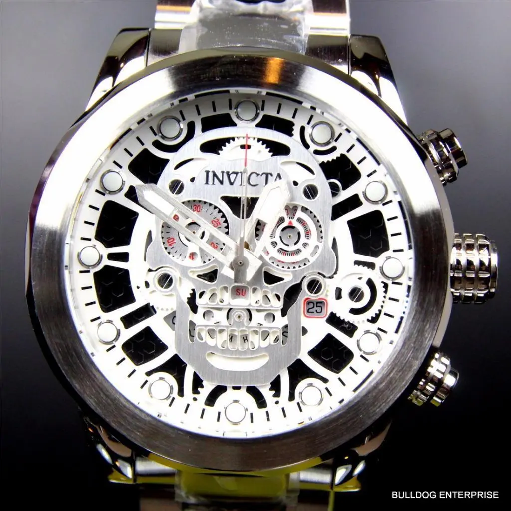 Invicta Corduba Skull Collection Skeletonized Chronograph Steel Silver Watch