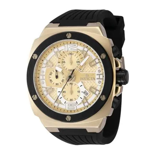 Invicta Racing Men 47mm Stainless Steel Gold Dial VD57 Quartz Silicone Watch