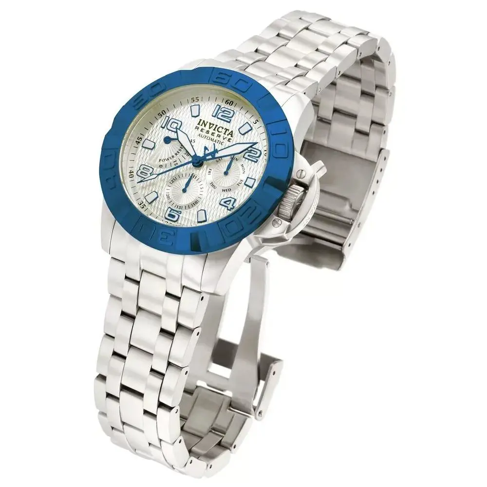 Invicta 1765 Reserve Men`s Pro Diver Stainless Steel 45mm Silver Dial Watch - Dial: Blue, Silver, Band: Silver, Bezel: Blue