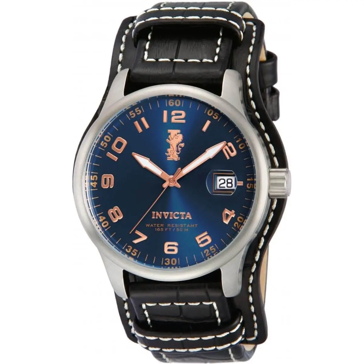 Invicta Men`s Watch I-force Blue Dial Silver Case Black Leather Strap 12978