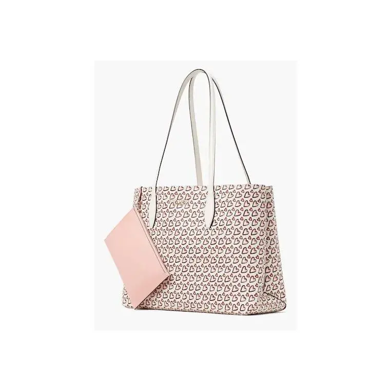 Kate Spade Fancy Hearts Large Tote W/wristlet White with Pink/red/black Hearts
