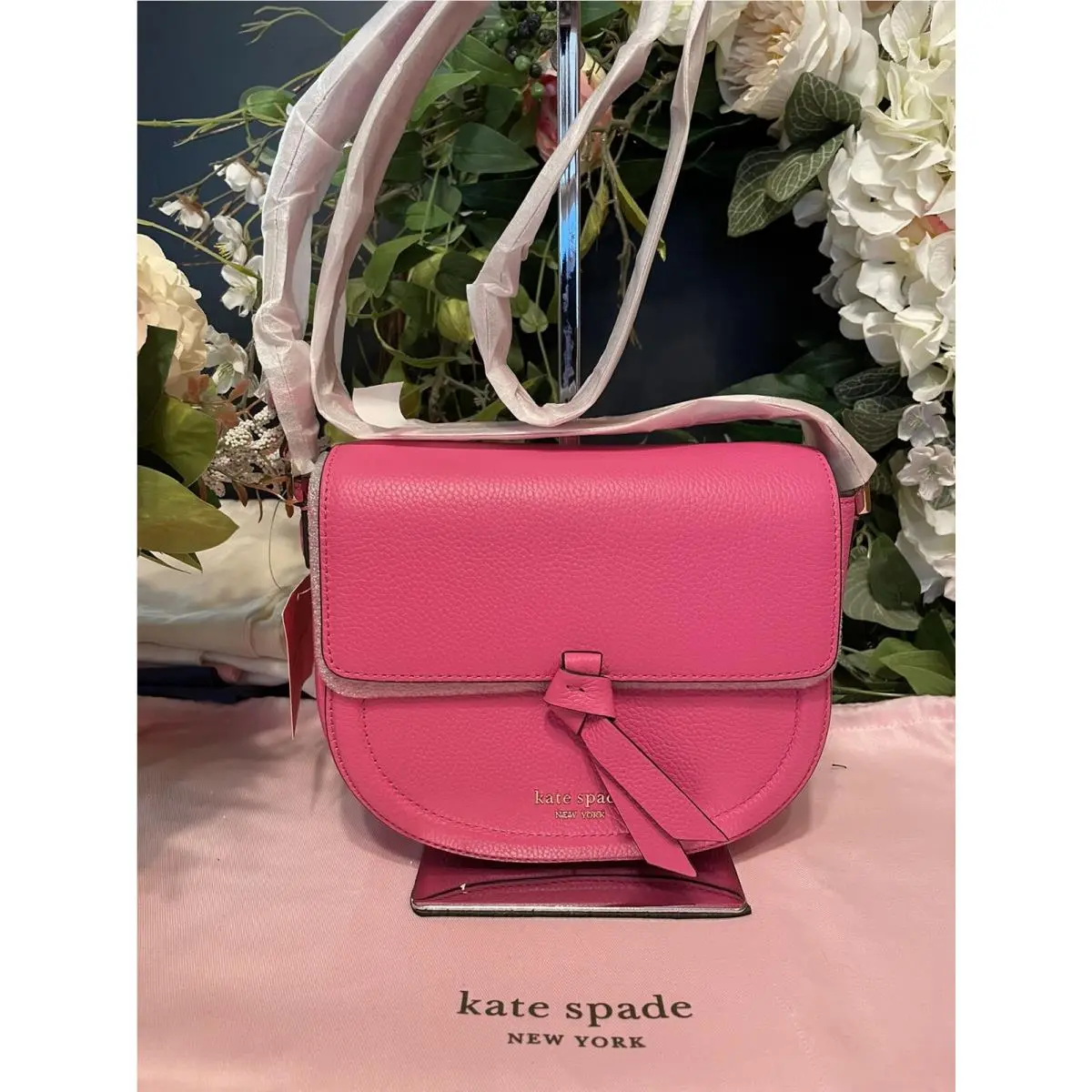 Kate Spade New York Pebble Leather Knott Saddle Bag Watermelon Pink