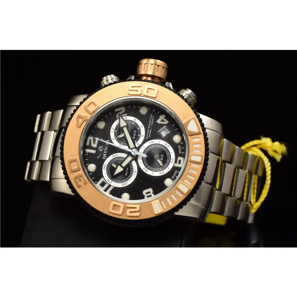 Sea Hunter Chronograph Black Dial Swiss Made Men`s Steel Watch 50mm by Invicta