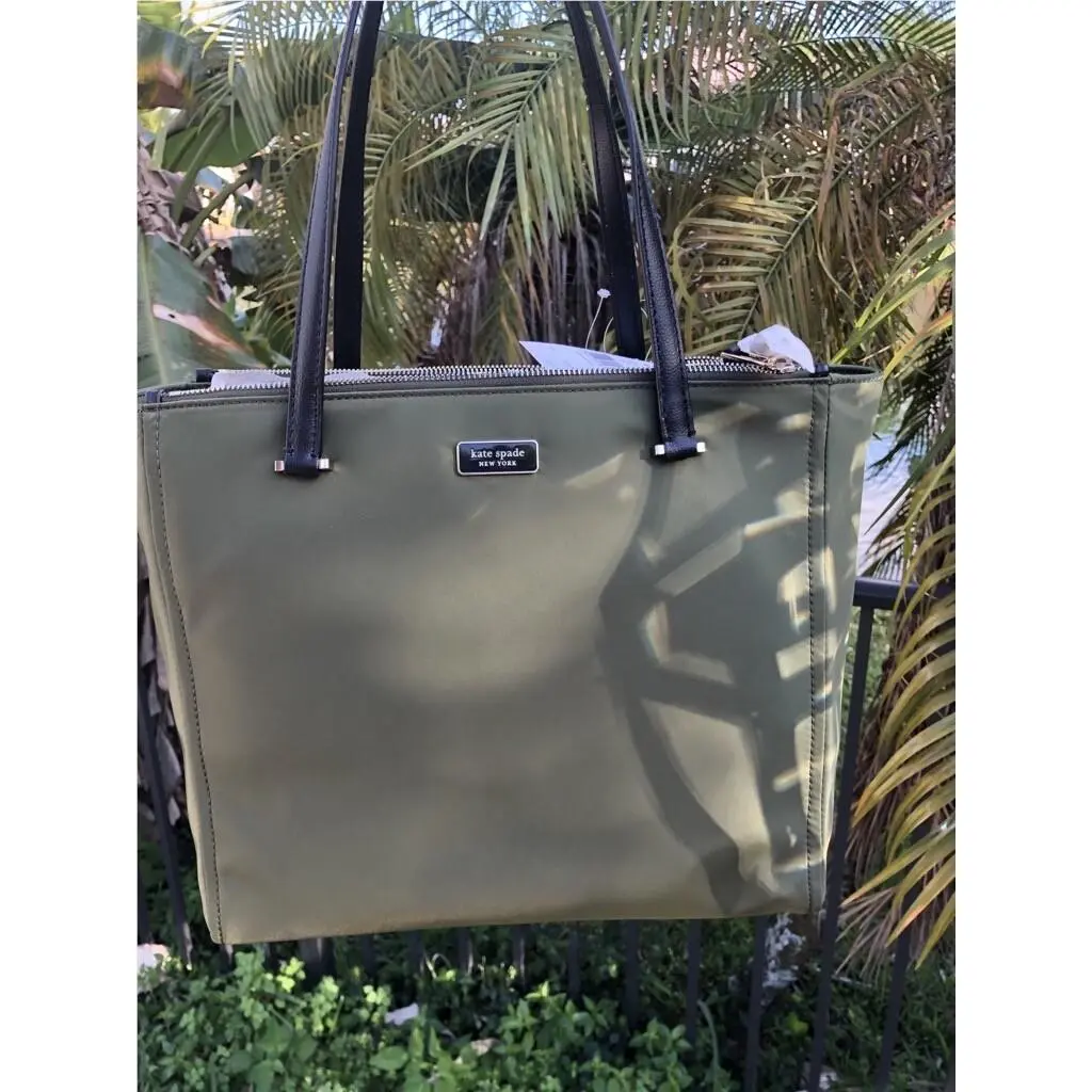 Kate Spade Large Olive Geen Dawn Nylon Shoulder Bag Tablet Laptop Tote