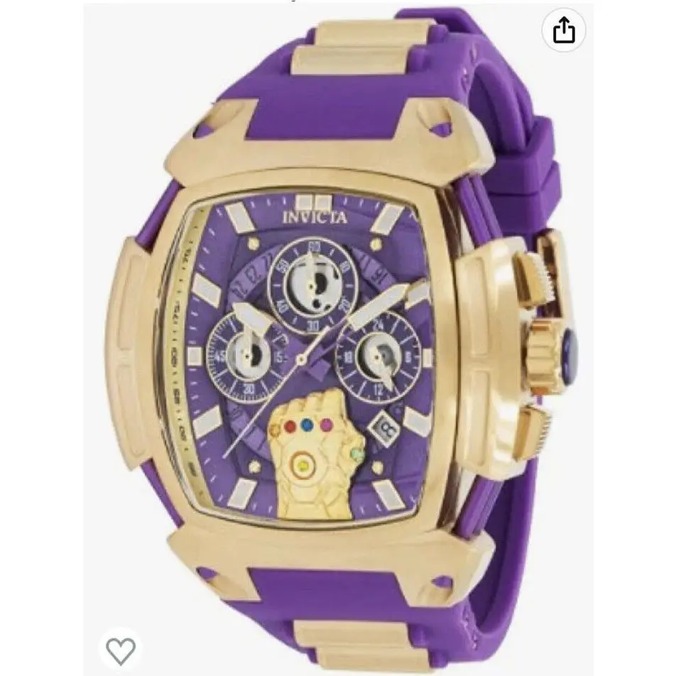 Invicta 37390 Purple Dial Silicone Band Thanos Infinity Gauntlet Mens Watch
