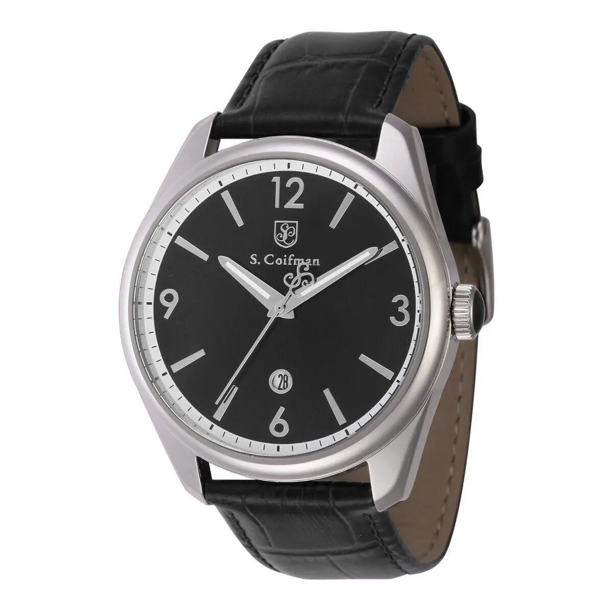 S. Coifman by Invicta Men`s Heritage 43mm Watch Black Dial Leather SC0549 - Dial: Black, Band: Black, Bezel: Silver
