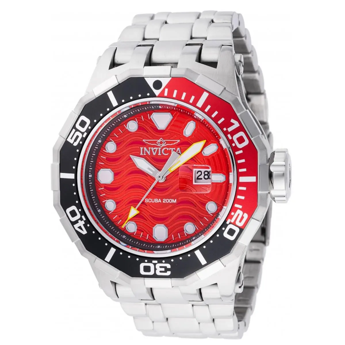 Invicta Pro Diver Scuba Wave 200M Men`s 52mm Ember Red Quartz Watch 47845
