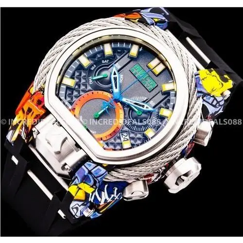 Invicta Reserve Bolt Zeus Magnum Graffiti Black Dial Swiss Mvt Watch 52mm - Dial: Black, Band: Black, Bezel: Multicolor
