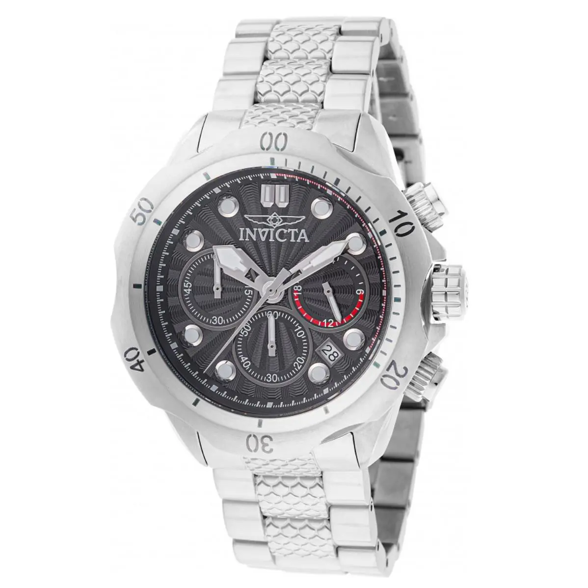 Invicta Venom Mid-size Mens 47mm Sunray Dial Stainless Quartz Chrono Watch 47750 - Dial: Black, Gray, Silver, White, Band: Silver, Bezel: Silver